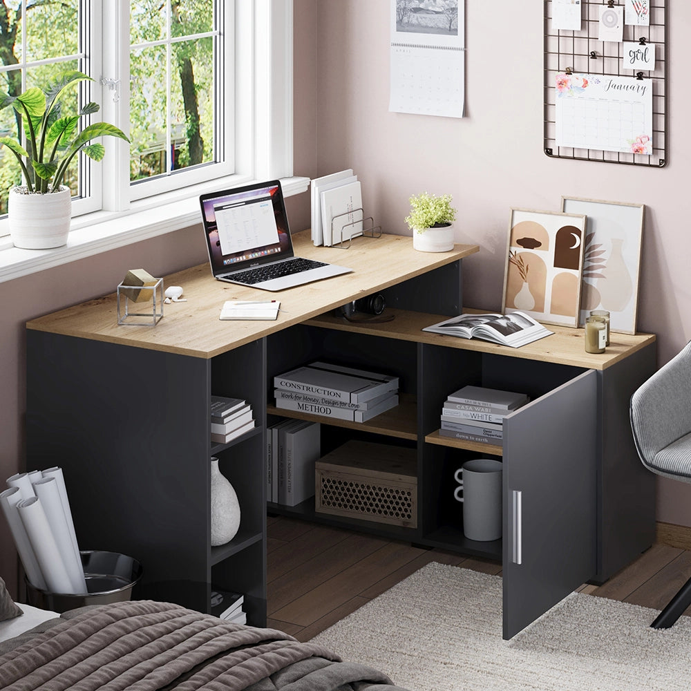 Vicco Scrivania angolare Antracite/Artisan 135 x 110 cm con ripiani