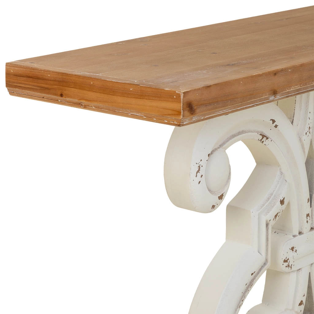 Tavolino da ingresso in legno bianco 110x36x91h cm