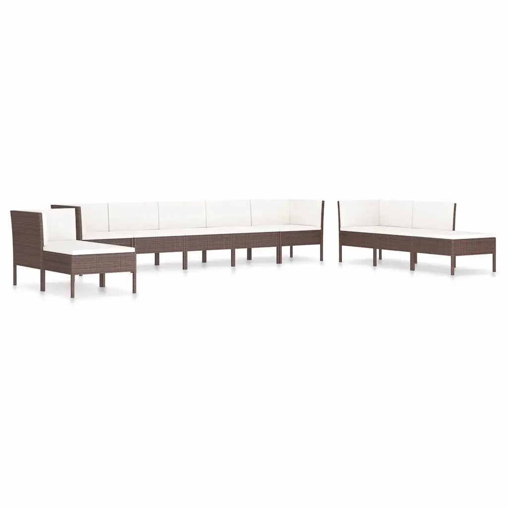 Set Divani da Giardino 10 pz con Cuscini in Polyrattan Marrone 3056973