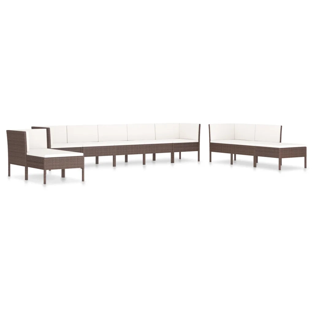 Set Divani da Giardino 10 pz con Cuscini in Polyrattan Marrone 3056973