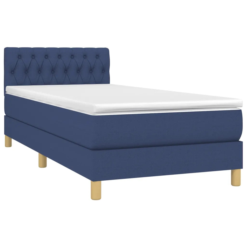 Letto singolo | Letto per adulti | Giroletto a Molle con Materasso Blu 90x190 cm in Tessuto