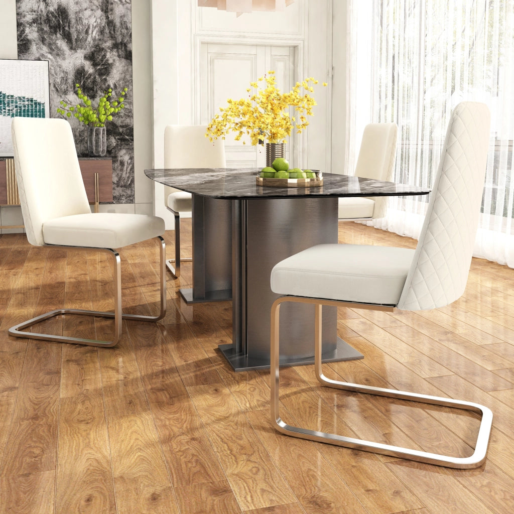 Set di 4 sedie da pranzo con schienale a rombi in velluto beige