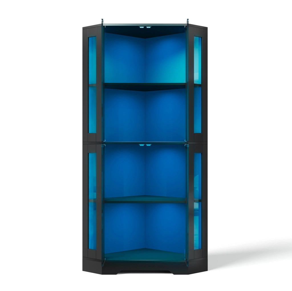 Credenza vetrina 40x40x165 cm con LED RGB; MDF; nero