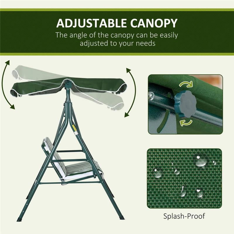 DONDOLO DA GIARDINO 3 POSTI IN ACCIAIO E TESLIN CON TETTO PARASOLE, 172X110X153 CM, BIANCO E VERDE