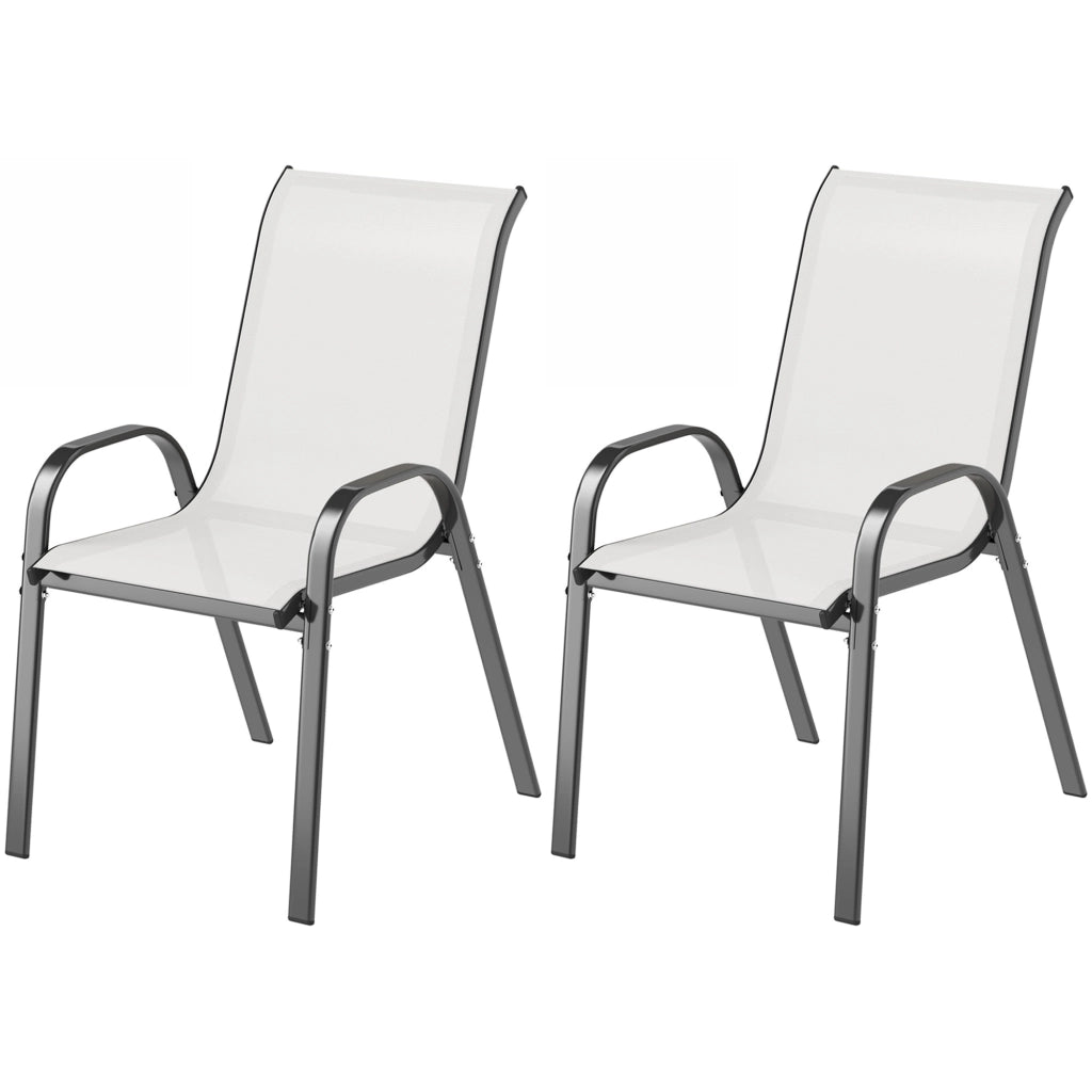 Sedia da Giardino Impilabile con Braccioli ¨C Zephmum ¨C Grigio, Tessuto, Acciaio, 54x71x93 cm