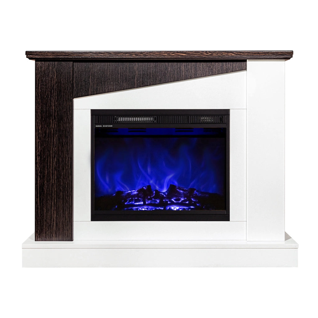Camino Elettrico da Pavimento 90x115x27 cm Effetto Fiamma 1500W Gaspar & Lorance Bianco/wenge