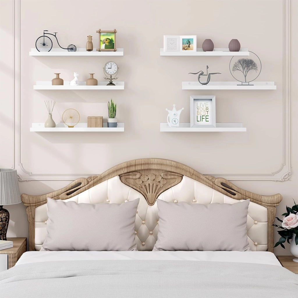 Set di 6 scaffali da Parete, per Foto, per Soggiorno, Camera da Letto, Bagno, Cucina, 60 x 5 x 12 cm