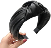 Cintura di pelle artificiale con nodi, cintura per capelli larga per donne, cintura a nodi, copricapo, cintura per capelli, accessori per capelli per donne e ragazze, per uso quotidiano, nero
