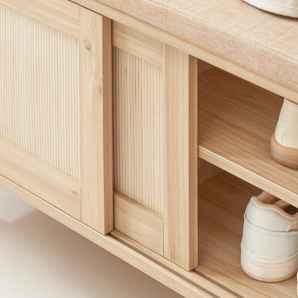 Panca Scarpiera Da Ingresso Con 2 Porte Scorrevoli Naturale 120x35.2x49cm FSR163-N