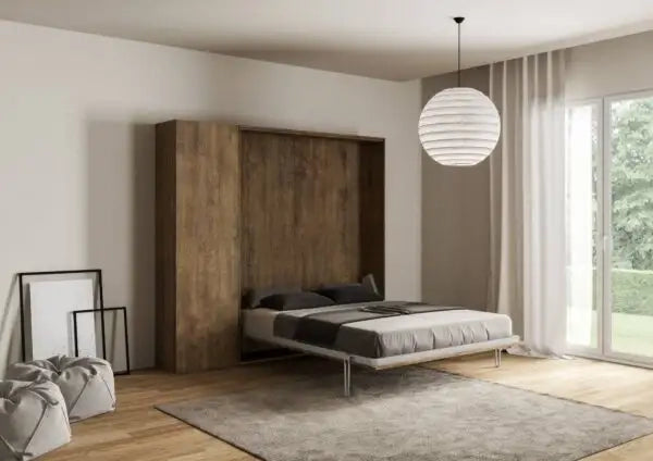 Letto matrimoniale francese a scomparsa 140 Kentaro con colonna noce