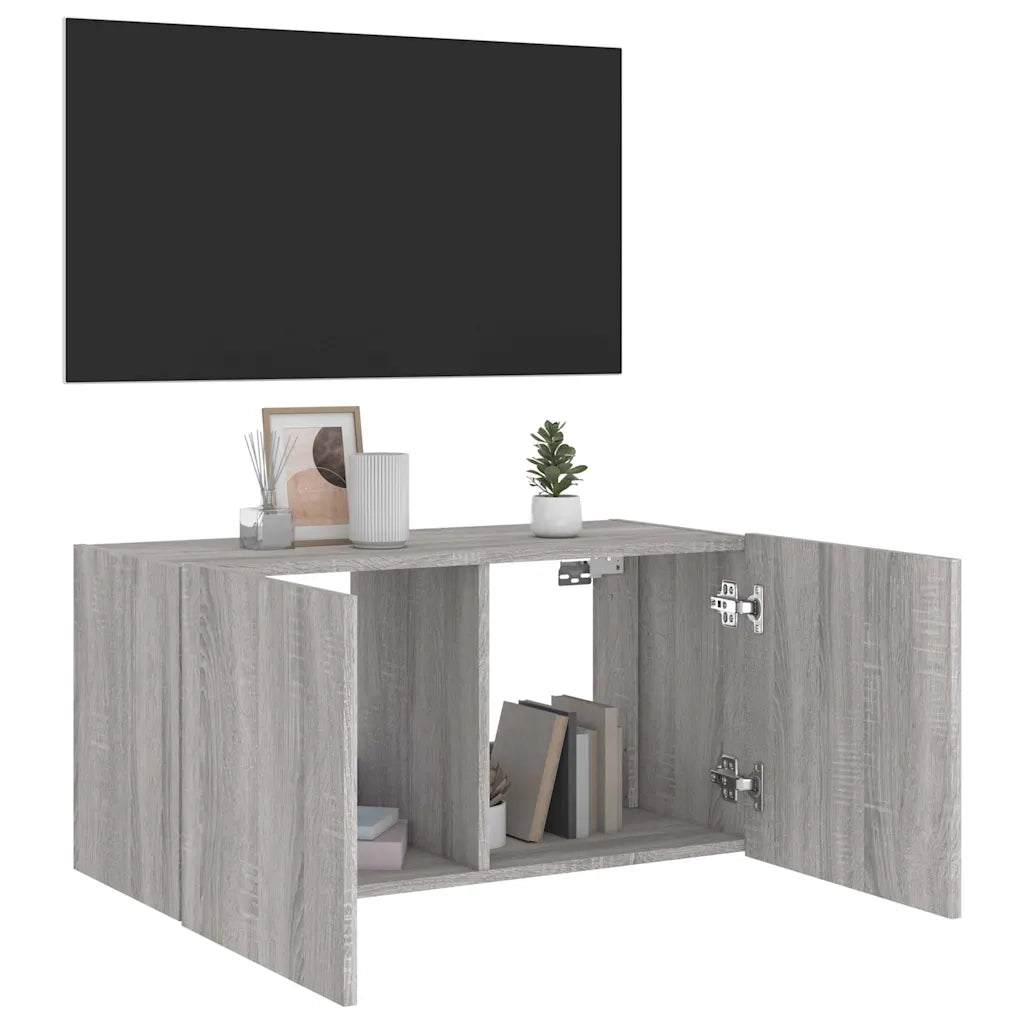 Mobile TV a Parete con Luci LED-Mobile TV a Muro Grigio Sonoma 80x35x41 cm