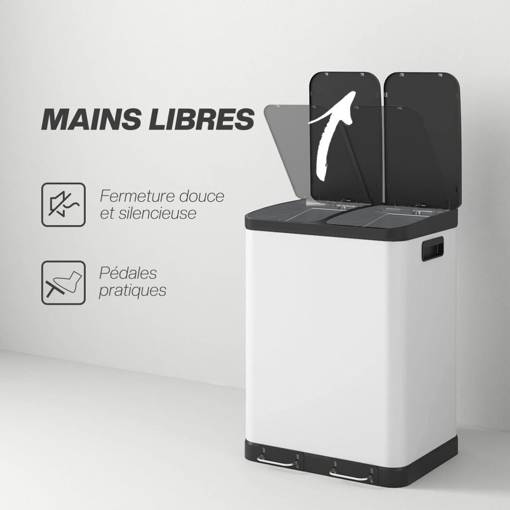 Bidone per la spazzatura da 60L ¨C zephmum ¨C Bianco, acciaio inossidabile