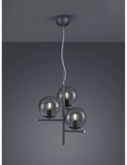 Sospensione 3Luci Sfere Vetro Fumé Antracite Ø40 cm Pure Trio Lighting