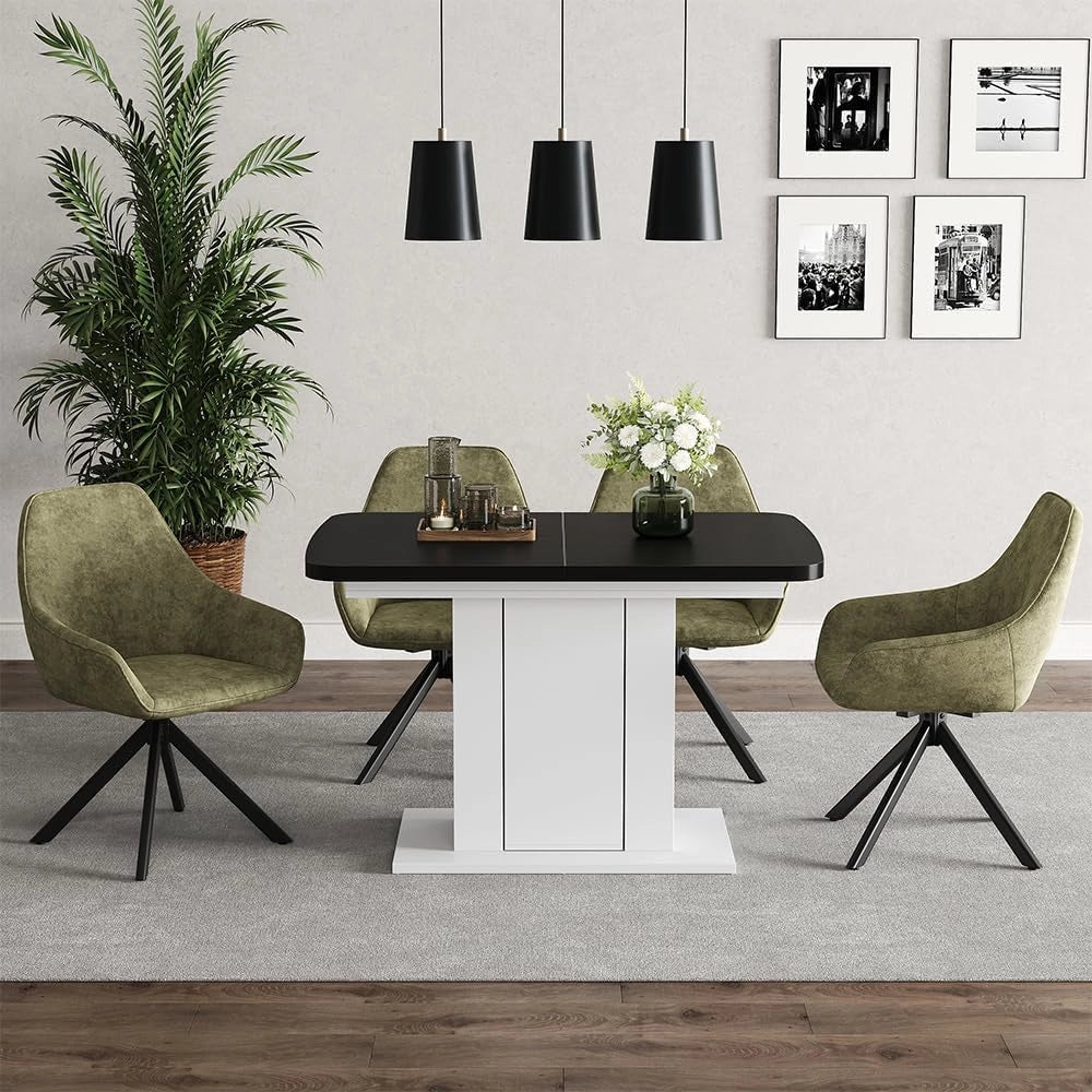 tavolo da pranzo allungabile Fenaro, Nero/bianco, 120 x 80 cm, allungabile con estrazione sincronizzata per lunghezza tavolo variabile