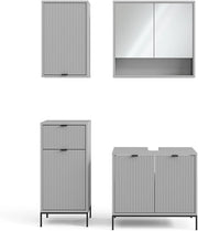 Set di mobili da bagno Eliza, Grigio, 70 cm, composto da mobile sottolavabo, specchiera, armadio medio e pensile