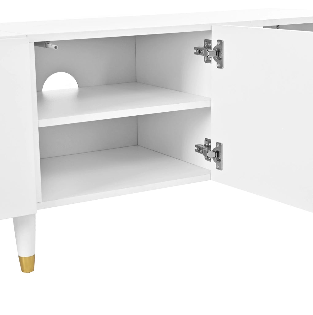 Mobile TV 180x40x50 cm con ante a rilievo ad arco asimmetrico in MDF e truciolare bianco