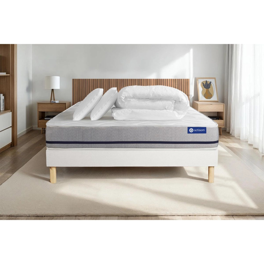 Pacchetto letto completo - Materasso 200x200cm + Box spring con doghe (kit) + 2 cuscini + Piumino - Actilatex Soft