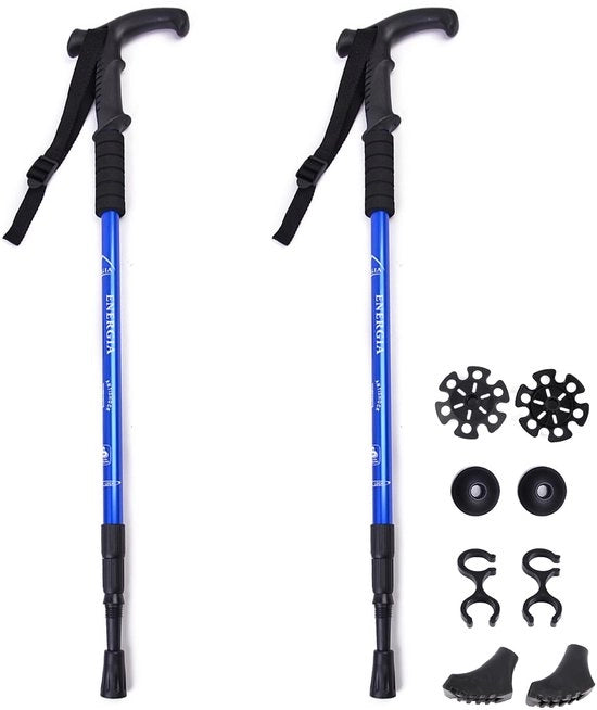 Trekkingstang 2 pezzi con impugnatura T, manubrio antiscivolo, bastoncino da trekking portatile leggero regolabile per uomo e donna blu