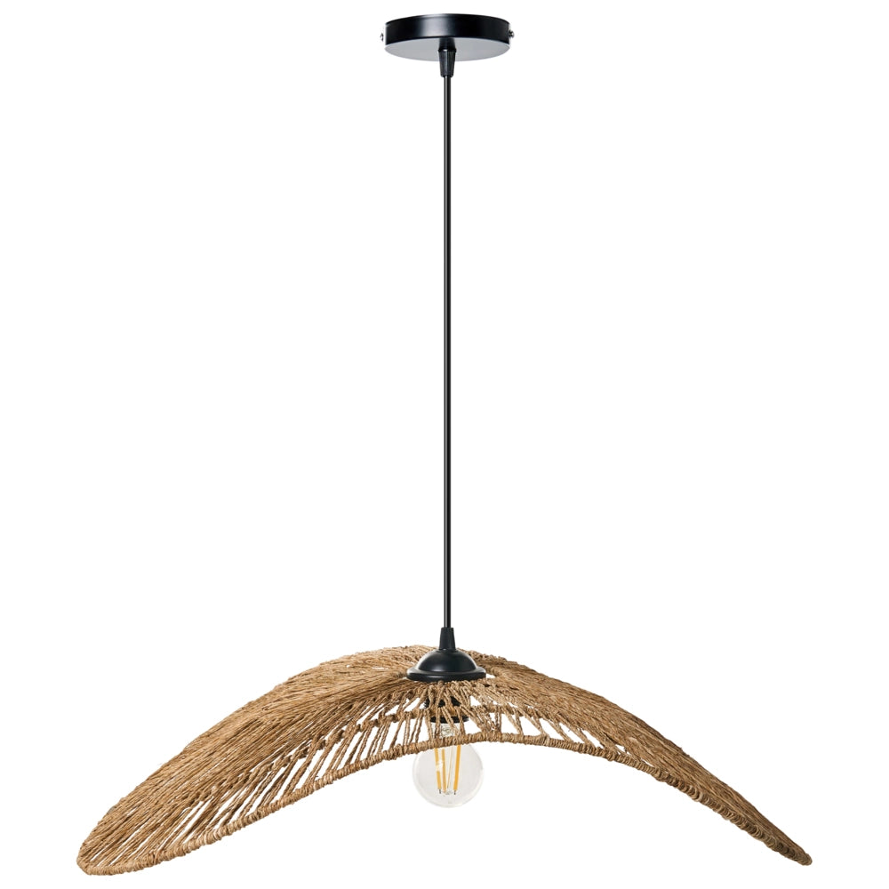 Lampadario in iuta naturale intrecciata in stile bohémien con lampadina aperta fatta a mano per l'illuminazione del soggiorno e sala da pranzo