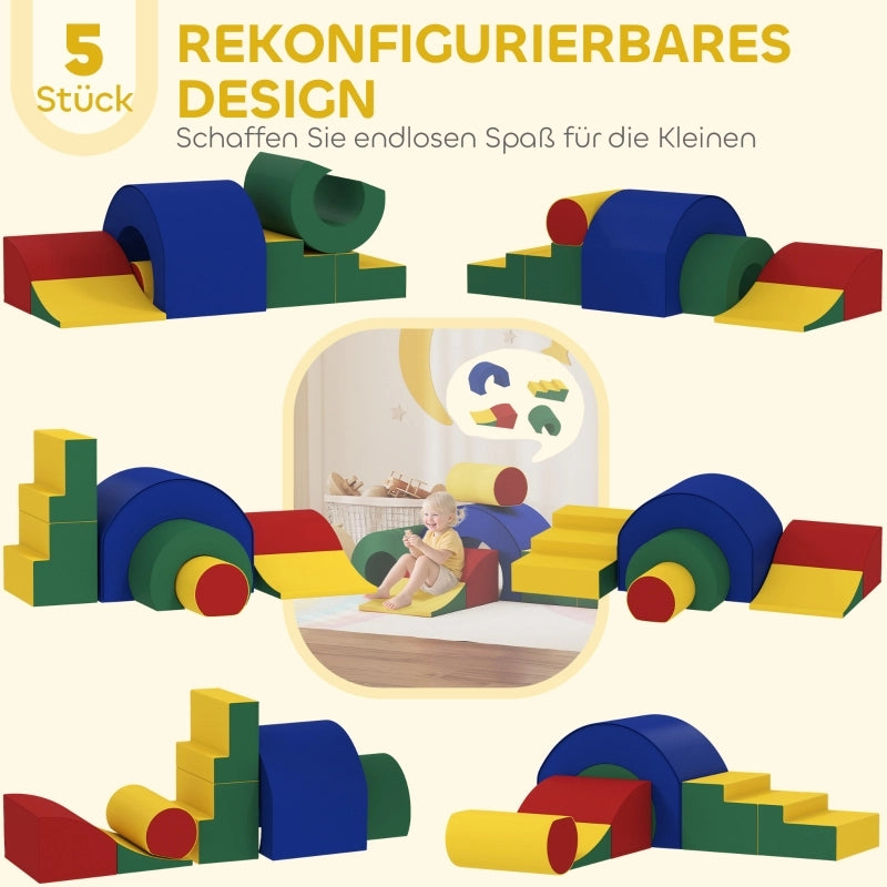 Set di 5 blocchi da costruzione morbidi per neonati e bambini piccoli, in schiuma, similpelle, 5 forme creative, set per interni per arrampicarsi,