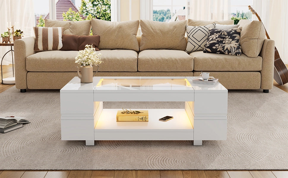 TAVOLINO DA SALOTTO LED 100 x 50 x 35 cm Bianco in pannello di legno