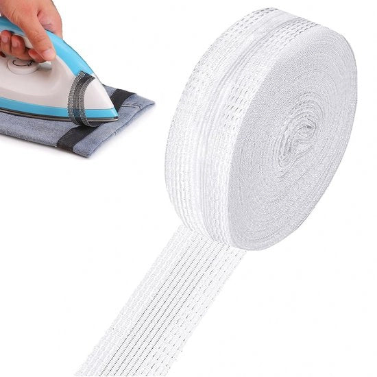 Telaio per stiratura - 10 metri - ridurre facilmente la lunghezza di un pantalone - Adesivo per ridurre la lunghezza di un pantalone - Telaio per tessuti - 2,5 cm di larghezza - per tessuti o zolle di tende - per ridurre la lunghezza - Telaio per pieghe