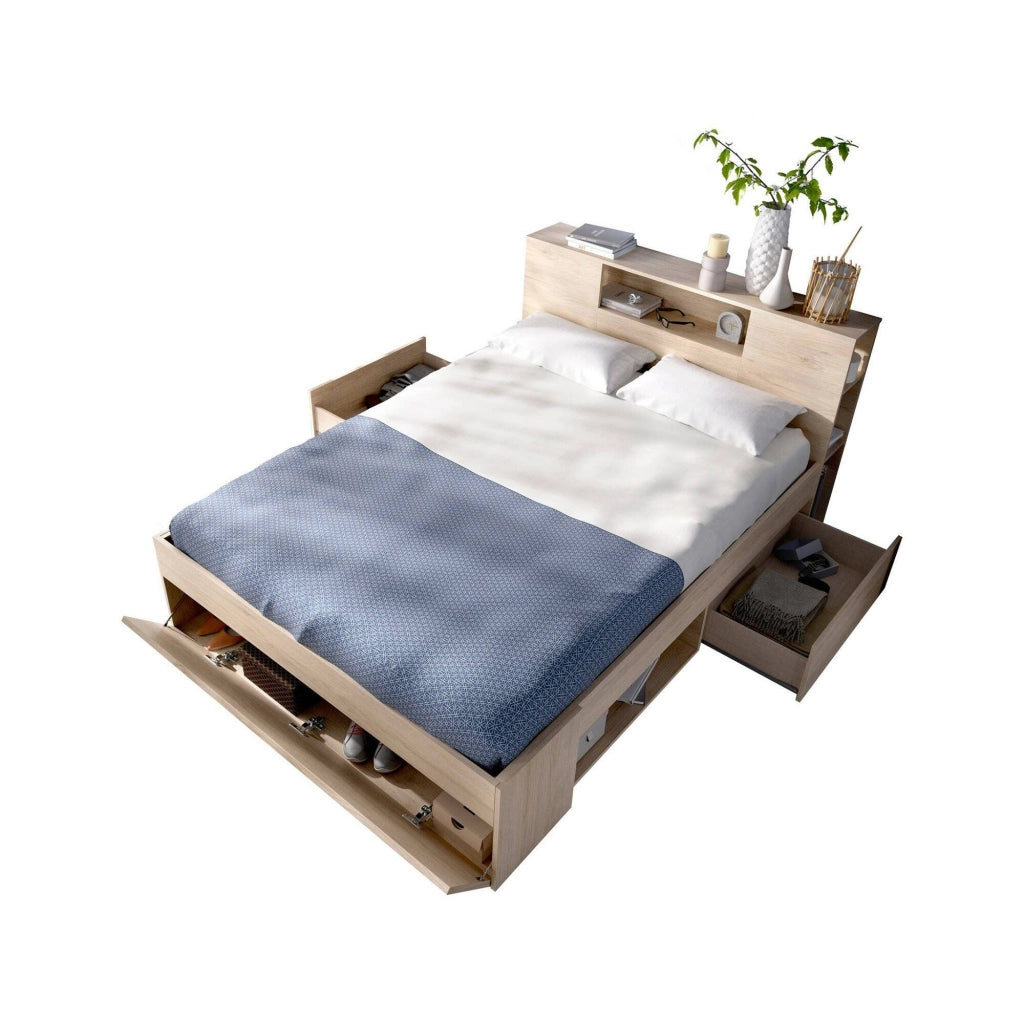Letto alla francese Conching, Sommier per camera da letto, Giroletto per stanza, Struttura porta materasso, 150x219 h95 cm, Rovere