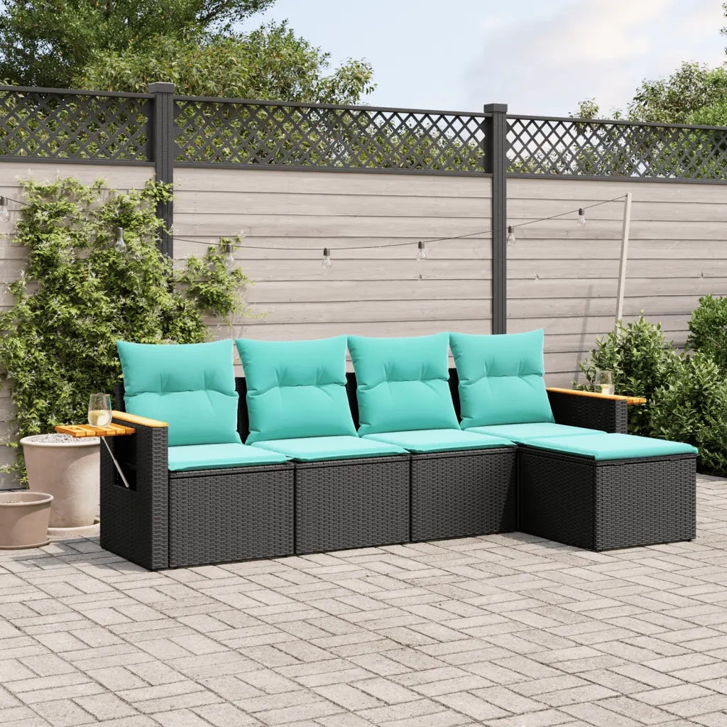 Set Divani da Giardino 5 pz con Cuscini Nero in Polyrattan 3226757