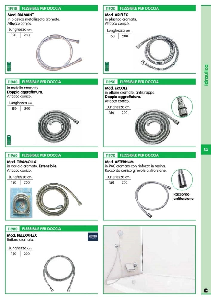 12pz flessibile per doccia attacco conico ariflex lunghezza cm.200 cod:ferx.12089