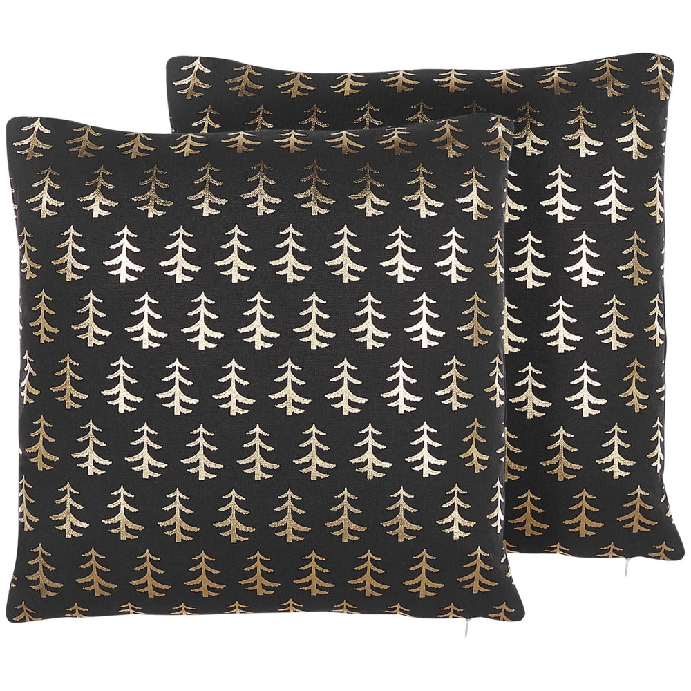 Set di 2 cuscini decorativi con alberi di Natale 45 x 45 cm nero