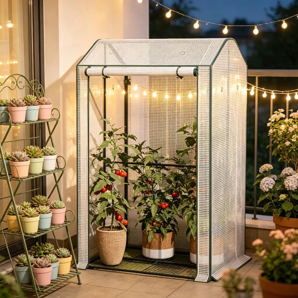 SERRA DA GIARDINO 100x83x150 cm in PE Bianco con porta frontale avvolgibile