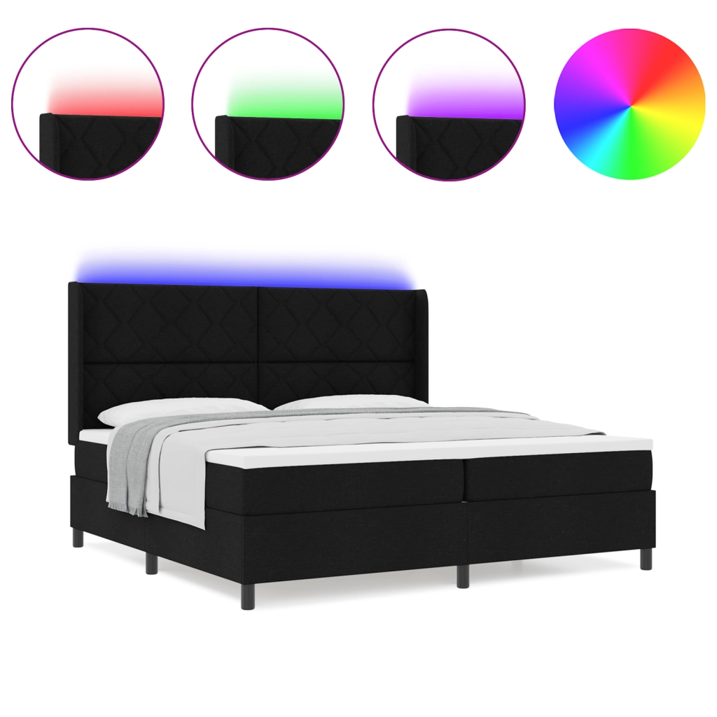 letto a molle con materasso e LED vitaXL nero 200x200 cm in tessuto