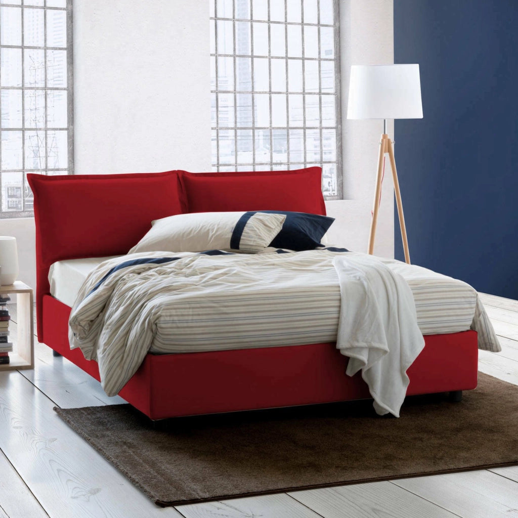 Letto matrimoniale Askari, Letto contenitore con rivestimento in tessuto, Made in Italy, Apertura frontale, adatto per materasso cm 140x190, Rosso