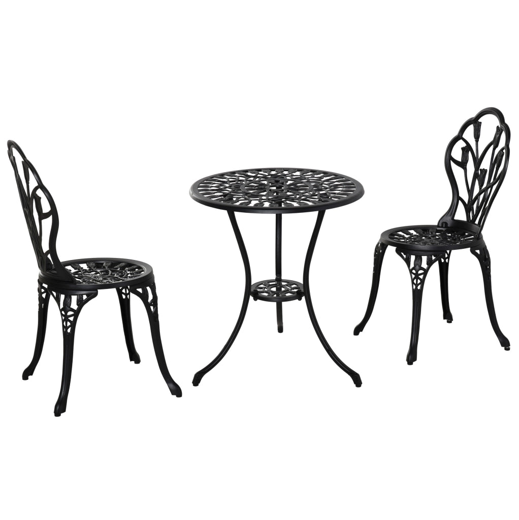 Set bistrot da esterno nero in alluminio con tavolo rotondo e 2 sedie