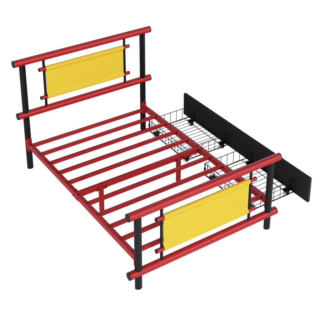 LETTO per bambini 90x200 cm in metallo rosso con cassetti