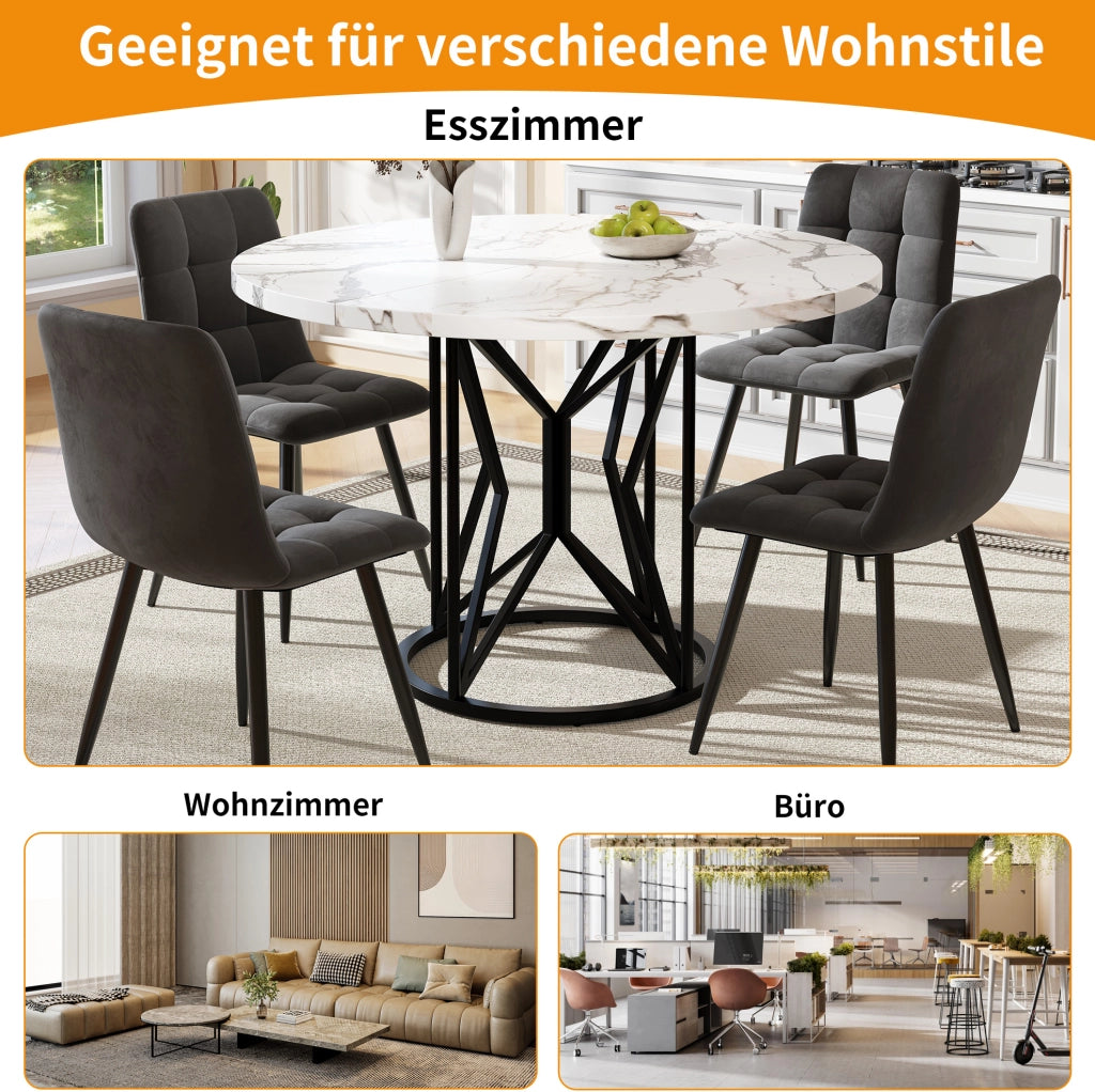 Tavolo da pranzo 100x100x76 cm con piano effetto marmo in MDF e gambe in metallo nero