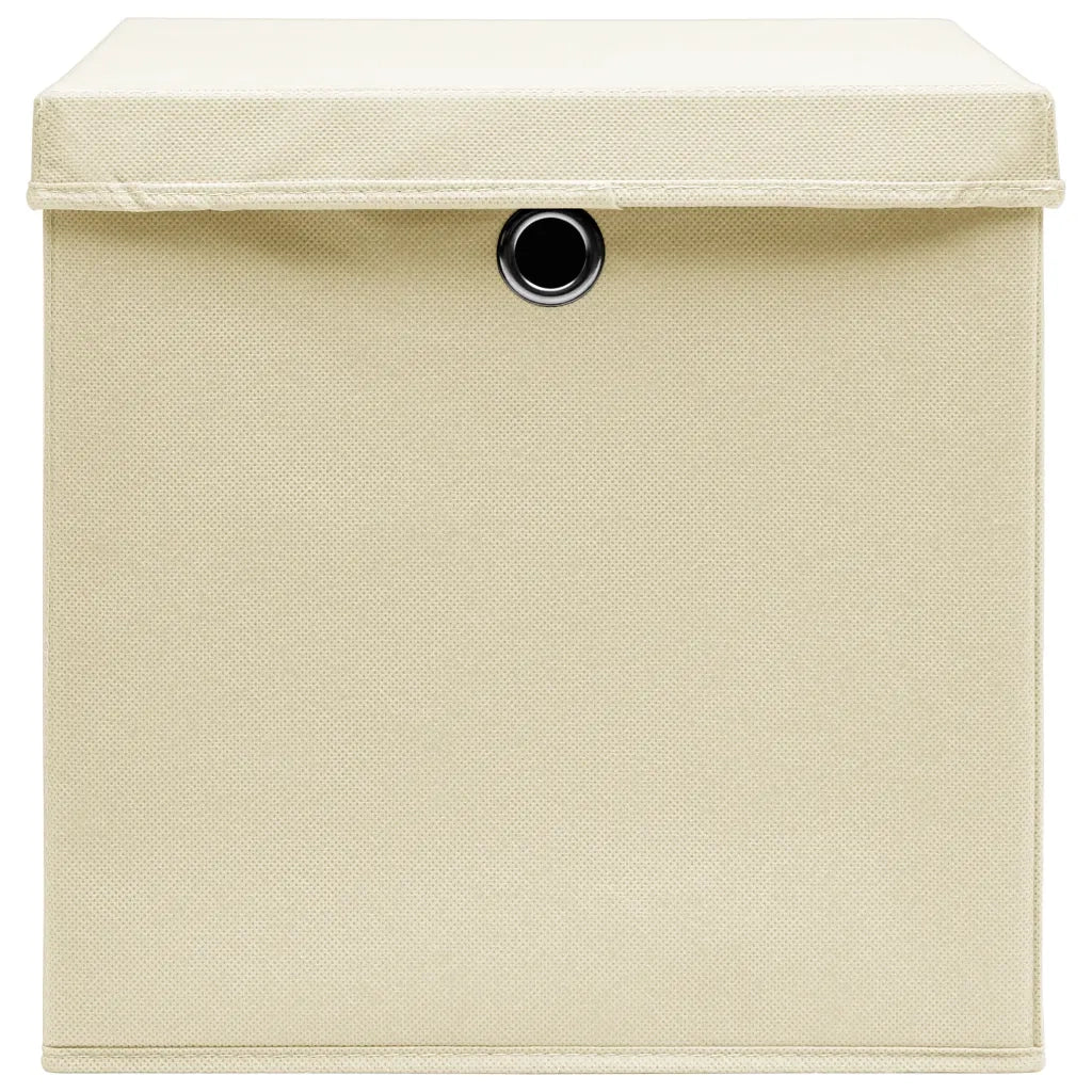 Scatole Portaoggetti con Coperchi 4pz Crema 32x32x32 cm Tessuto 288358