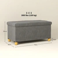 Panca Contenitore Capacità 67 L Rivestita in Velluto Carico 120 kg, 76x38x38 cm Grigio