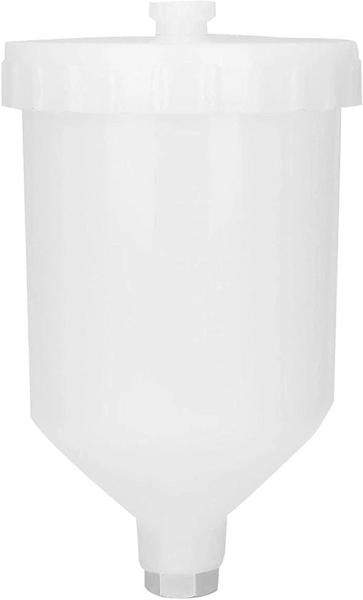 Cup per pistola HVLP, contenitore di vernice in plastica 600 ml con connettore a vite di acciaio inox.