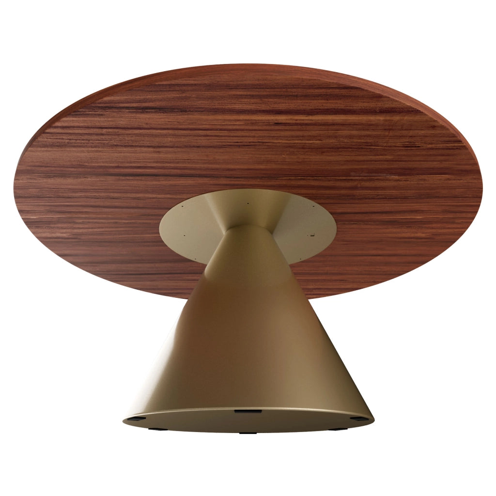 Artù Brass - Tavolo da pranzo rotondo ⌀ 120 cm in legno laminato con base a cono in metallo, top legno scuro