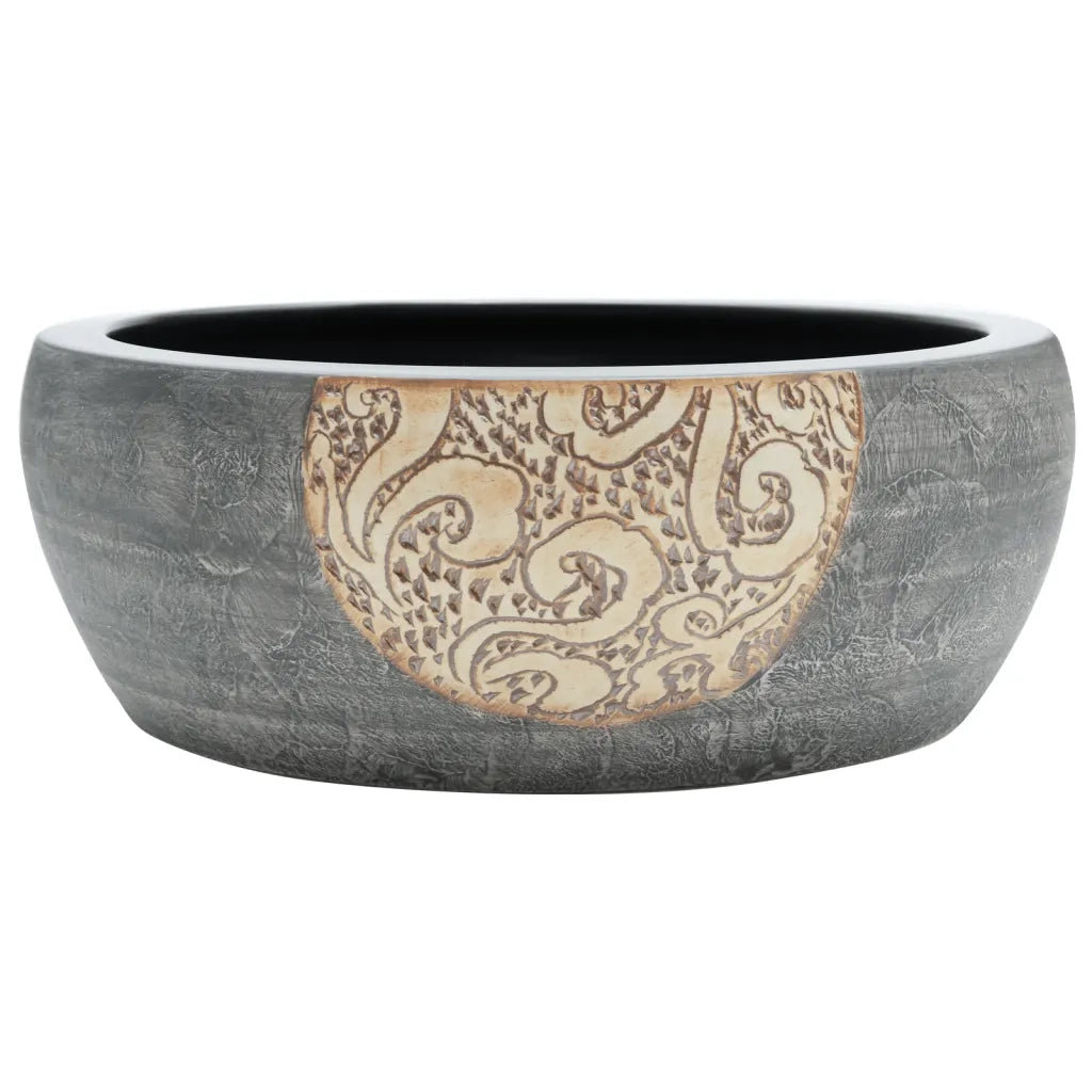 Lavabo da Appoggio Nero e Marrone Rotondo ¦µ41x14 cm Ceramica CFW4024170