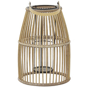Lanterna in legno di bambù beige 32 cm con supporto in vetro stile boho per interni ed esterni