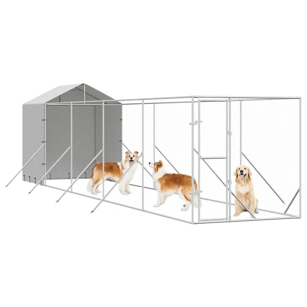 Cuccia Cani da Esterno Tetto Argento 2x10x2,5 m Acciaio Zincato 3190476