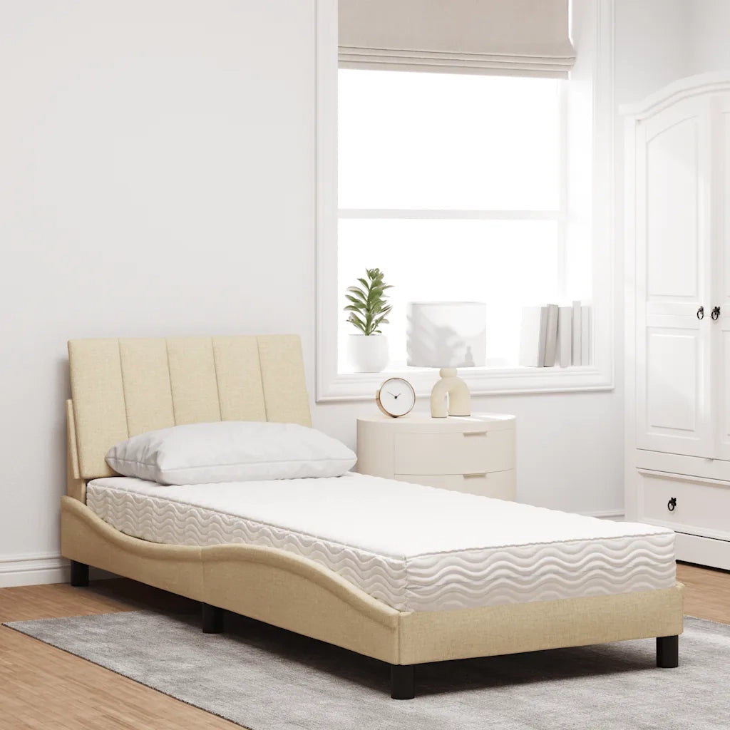 Letto con Materasso-Struttura Letto con Materasso Hanko Crema 90x190 cm in Tessuto