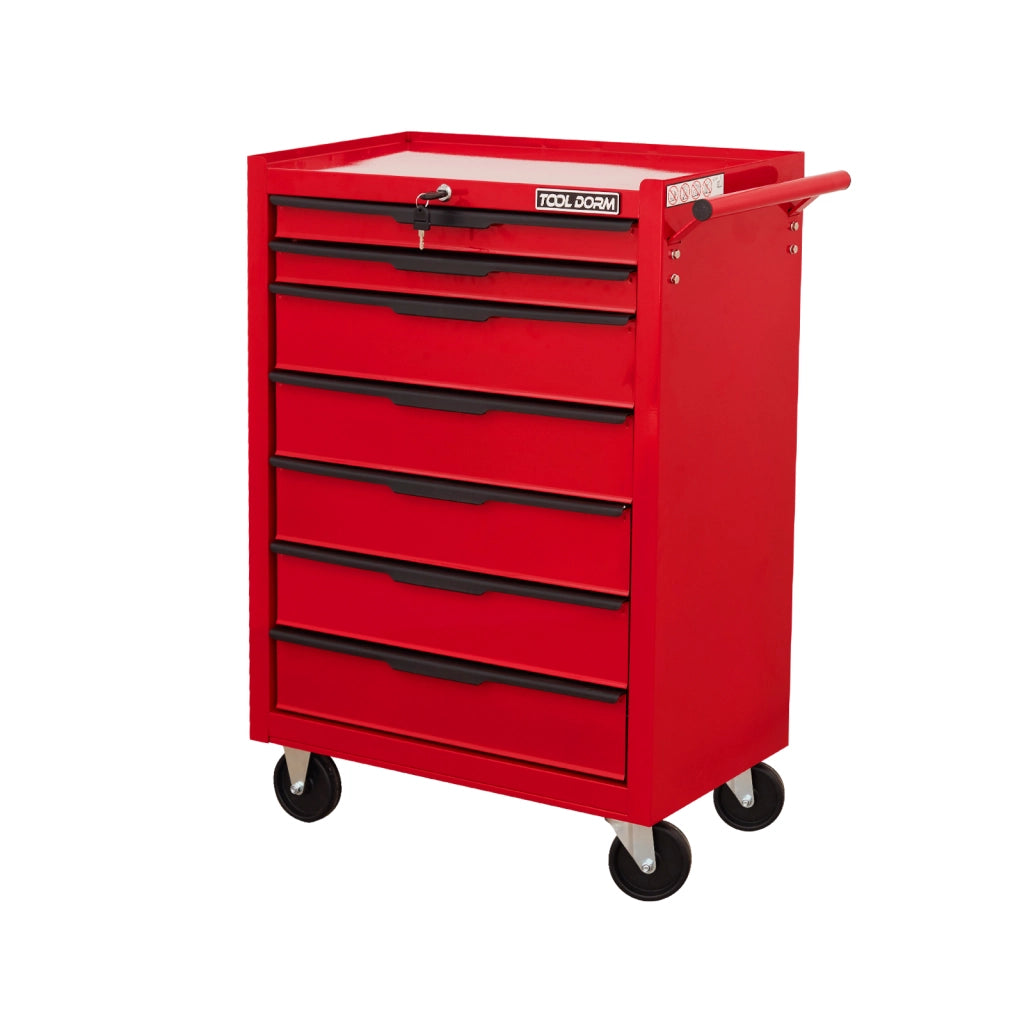 Mobile contenitore con 7 cassetti e piano superiore con ruote e serratura per garage e officina; 66×38×82 cm