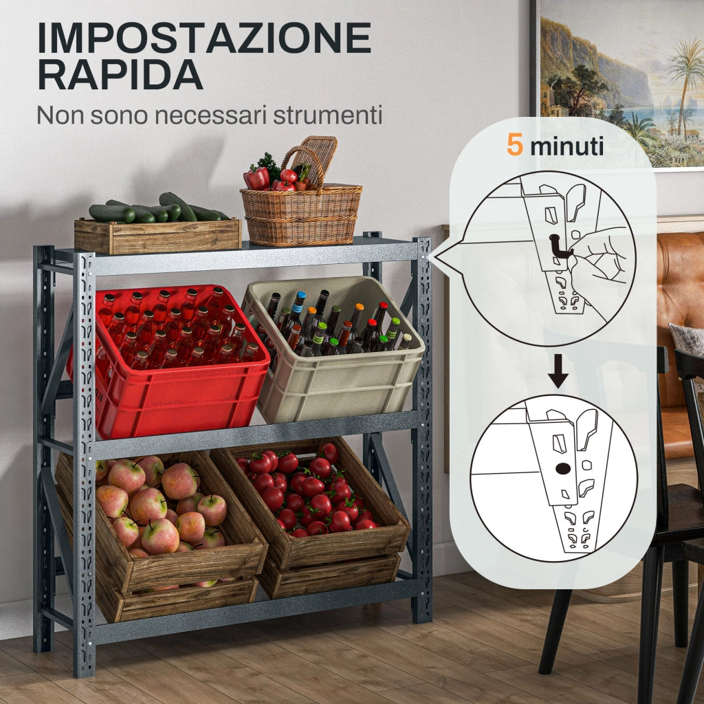 Scaffale per Casse di Bevande a 3 Livelli ¨C Zephmum ¨C Grigio 110x30x110 cm