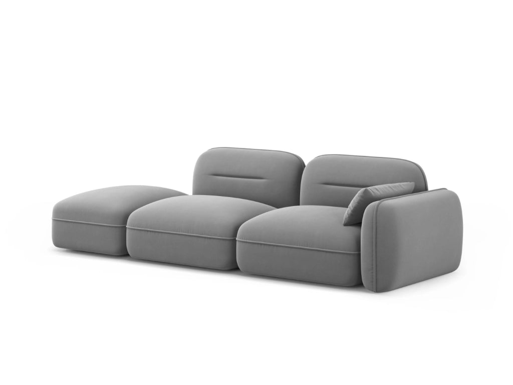 Cosmopolitan Design - Divano modulare sinistro "Sydney" 3 posti in velluto grigio chiaro 