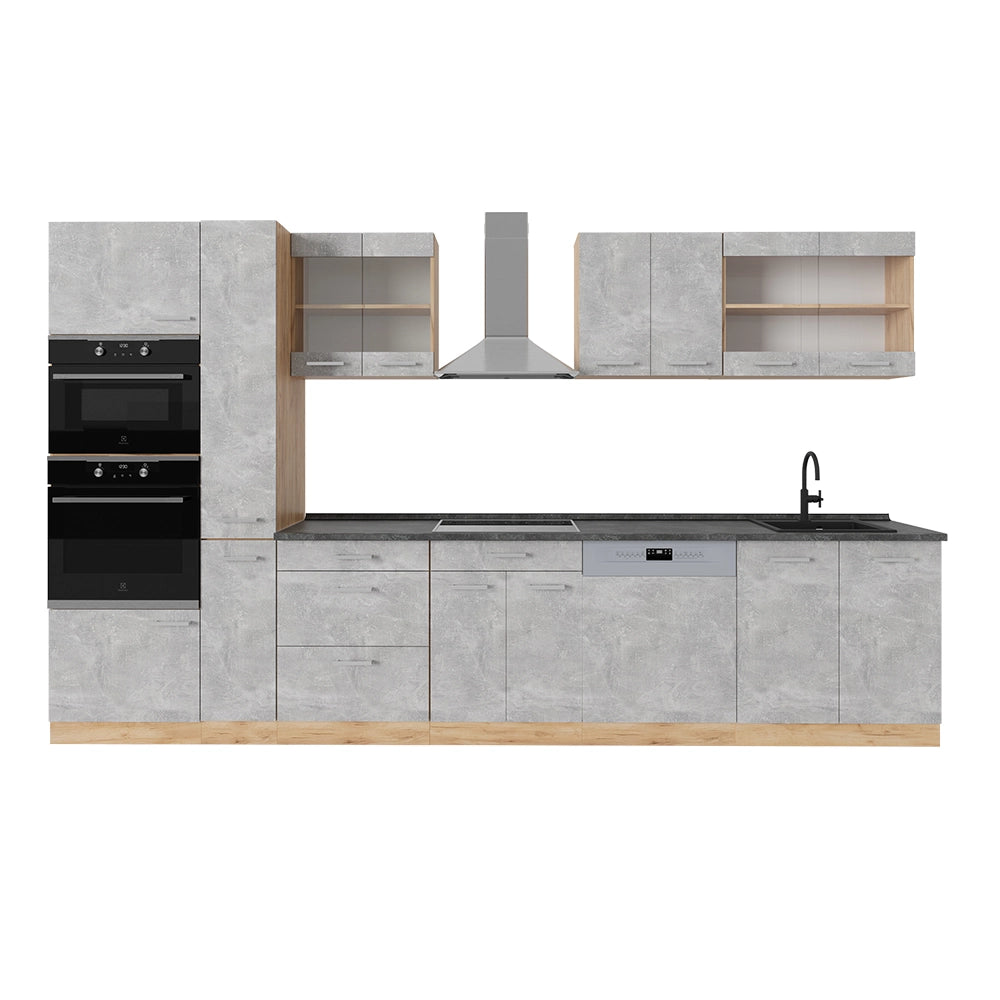 Vicco Cucina completa  Calcestruzzo/quercia dorata 350 cm , PL Antracite