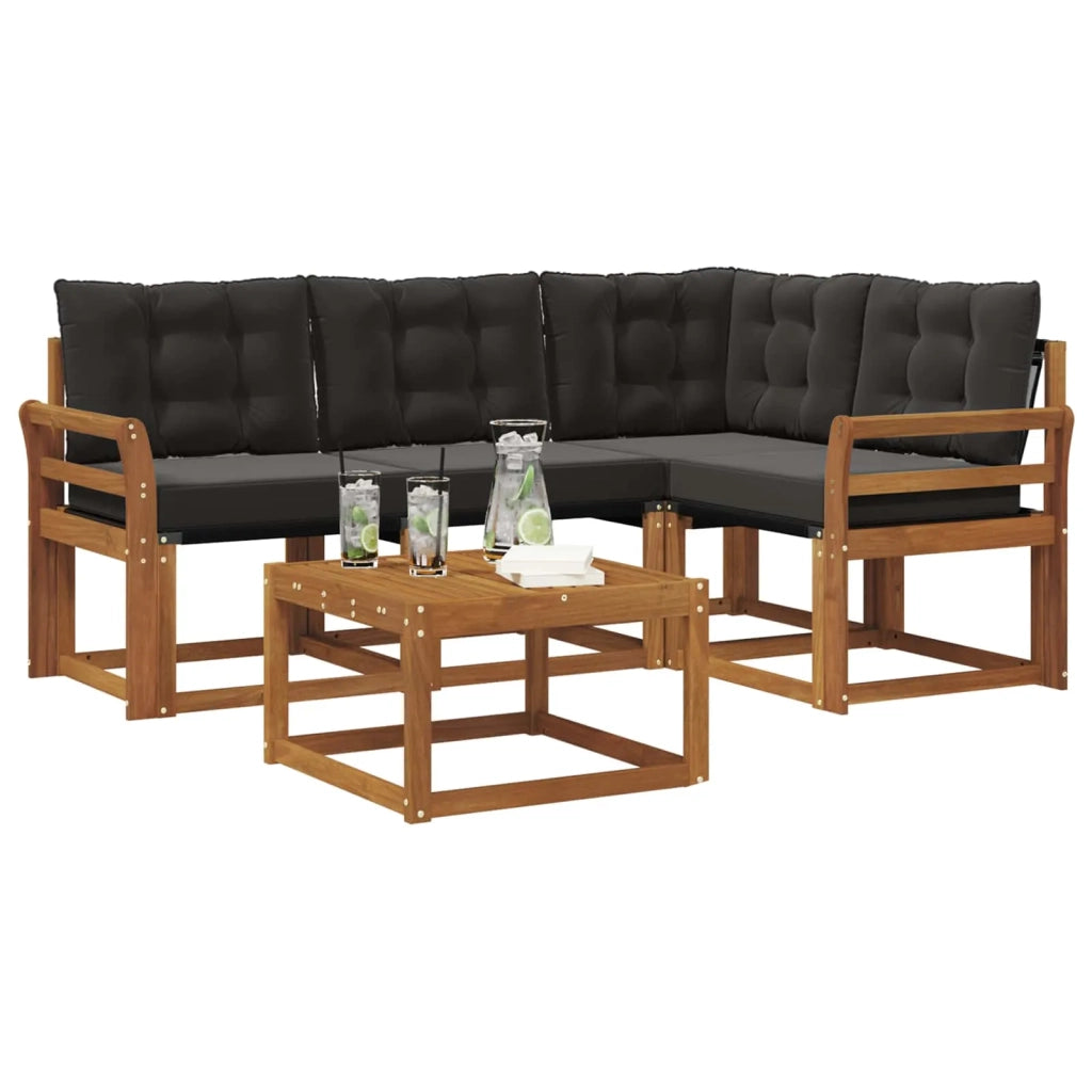 Set di divani da esterno con cuscino 5 pcs Naturale e Nero 3368643