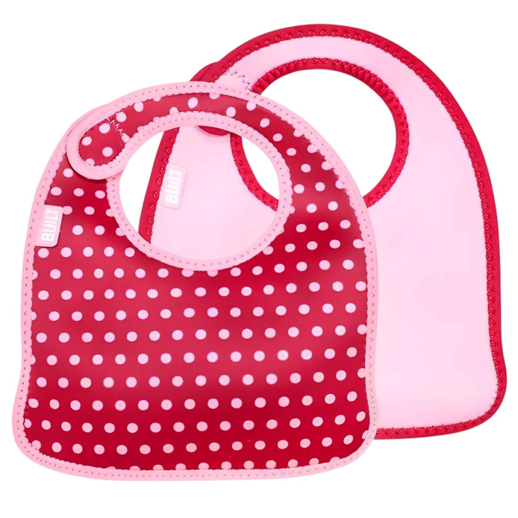 Set di 2 bavaglini in neoprene con motivo a pois e chiusura in scratch Rosso Built